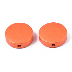 Коралловый Расписные бусы из натурального дерева, жемчужные, плоско-круглые, коралл, 15x4.5 мм, отверстие : 1.8 мм