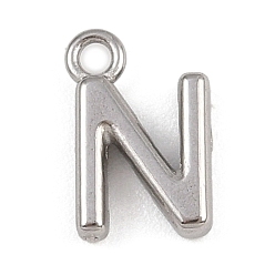 Letter N Латунь прелести, стойки покрытие, долговечный, без кадмия и без свинца, платина, Письмо N, 9x6x2 мм, отверстие : 1.2 мм