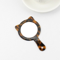Chocolate Portable Cellulose Acetate(Resin) Mirror, with Glass Mirror Surface, Cat, Chocolate, 12x7.5x0.4cm