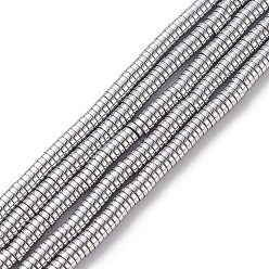 Platinum Plated Electroplate Non-magnetic Synthetic Hematite Beads Strands, Heishi Beads, Flat Round/Disc, Grade A, Platinum Plated, 3x1mm, Hole: 1mm, about 400pcs/strand, 16 inch
