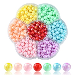 Mixed Color 490Pcs 7 Style Opaque Acrylic Beads, AB Color Plated, Round, Mixed Color, 6x5mm, Hole: 1.8mm, about 70pcs/color