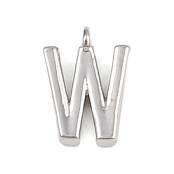 Letter W Латунь прелести, стойки покрытие, долговечный, без кадмия и без свинца, платина, Буква W, 8.5x6x1.3 мм, отверстие : 0.8 мм