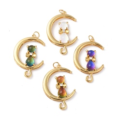Mixed Color Brass Cubic Zirconia Pendants, with Glitter Powder Glass & Jump Ring, Long-Lasting Plated, Lead Free & Cadmium Free, Moon & Cat, Real 18K Gold Plated, Mixed Color, 34x23x6.5mm, Jump Ring: 5x0.7mm, Inner Diameter: 3.6mm