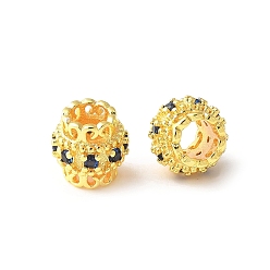 Королевский синий Латунные микро проложить Цирконий Европейский бисером, баррель, стойки покрытие, прочное покрытие, без кадмия и без свинца, королевский синий, 8x7.5 мм, отверстие : 4 мм