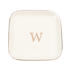 Letter W Керамическая ювелирная тарелка, лоток для хранения, органайзер для косметических украшений, квадратный, Буква W, 110x110x15 мм