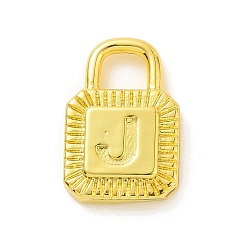 Letter J Eco-friendly Rack Plating Brass Pendants, Cadmium Free & Lead Free, Long-Lasting Plated, Lock with Alphabet, Real 18K Gold Plated, Letter.J, 15x10x3mm, Hole: 3.5x4mm