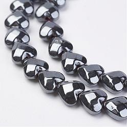 Non-magnetic Hematite Non-magnetic Synthetic Hematite Beads Strands, Faceted, Heart, 6x6x3.5mm, Hole: 0.5mm, about 73pcs/strand, 15.74 inch