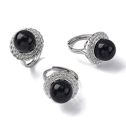 Синий Драгоценный Камень Синтетический голубой авантюрин круглые регулируемые кольца для пальцев, платиновое латунное кольцо, стойки покрытие, долговечный, круглый : 21 мм, внутренний диаметр: американский размер 8 1/2 (18.5 мм)