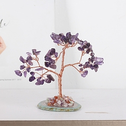 Amethyst Natural Amethyst Tree of Life Feng Shui Ornaments, with Agate Slice Base, Home Display Decorations, 110x110mm