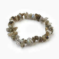 Labradorite Natural Labradorite Beads Stretch Bracelets, with Alloy Findings, Chip, 1-3/4 inch(4.5cm)