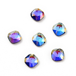 Bermuda Blue K9 Glass Rhinestone Cabochons, Flat Back & Back Plated, Faceted, Square, Bermuda Blue, 5x5x2mm
