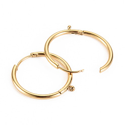 Real 14K Gold Plated 316 Surgical Stainless Steel Huggie Hoop Earring Findings, with Vertical Loop, Ring, Real 14K Gold Plated, 20 Gauge, 21x19x2mm, Hole: 1mm, Pin: 1mm