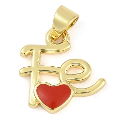 Красный Подвески из латуни с эмалью в стойку, долговечный, без кадмия и без свинца, реальный 18 k позолоченный, слово fe очарование, красные, 16x15.5x3 мм, отверстие : 4x3.5 мм