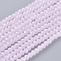 Thistle Electroplate Glass Beads Strands, Opaque Solid Color, AB Color Plated, Faceted, Rondelle, Thistle, 3x2mm, Hole: 0.8mm, about 165~169pcs/strand, 15~16 inch(38~40cm)