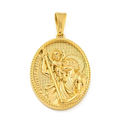 Золотой Ионное покрытие (ip) 304 подвески из нержавеющей стали, овал со святым шармом, золотые, 35.5x26x4 мм, отверстие : 9.5x5 мм