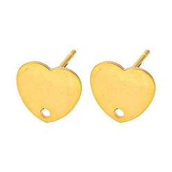 Золотой Форма сердца 201 серьги-гвоздики из нержавеющей стали, со 304 штифтами и отверстием из нержавеющей стали, золотые, 9x10 мм, отверстие : 1.2 мм, контактный: 0.7 mm.