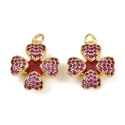 Орхидея Латунные микро проложить кубического циркония подвески, клевер, со стеклом и прыжковым кольцом, долговечный, без кадмия и без свинца, реальный 18 k позолоченный, сиреневые, 18x16x6 мм, отверстие : 3 мм