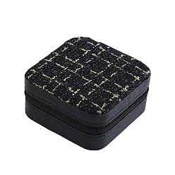Черный Квадратные коробки на молнии для хранения ювелирных изделий из искусственной кожи, органайзер для украшений с полиэстером внутри, для сережек, Кольца, , чёрные, 10x10x5 см