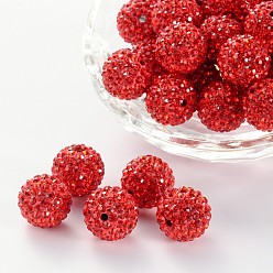 Light Siam Pave Disco Ball Beads, Polymer Clay Rhinestone Beads, Grade A, Light Siam, PP15(2.1~2.2mm), 14mm, Hole: 2mm