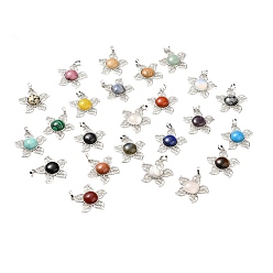 Mixed Stone Natural & Synthetic Mixed Gemstone Pendants, Flower Charms, with Rack Plating Platinum Tone Brass Findings, Cadmium Free & Lead Free, Mixed Dyed and Undyed, 38x37x7~7.5mm, Hole: 8x5mm