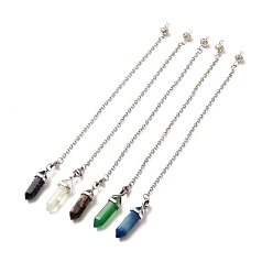 Mixed Stone Bullet Natural Gemstone Double Terminated Pointed Pointed Dowsing Pendulums, with 304 Stainless Steel Cable Chains, Jump Rings, Lobster Claw Clasps and Iron Eye Pins, 210mm