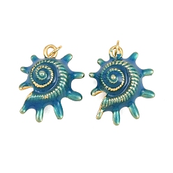 AceroAzul Colgantes de esmalte de bronce, dijes con forma de caracola, sin plomo y cadmio, chapado en rack, larga duración plateado, real 18 k chapado en oro, acero azul, 23.5x18.5x11 mm, agujero: 3.5 mm