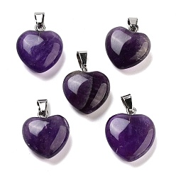 Amethyst Natural Amethyst Charms, with Silver Tone Metal Findings, Heart, 16x6mm