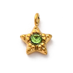 Перидот 304 из нержавеющей стали амулеты горный хрусталь, ионное покрытие (ip), реальный 14 k позолоченный, звезда очарование, перидот, 8x6x2.5 мм, отверстие : 1.1 мм