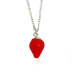 XL276 3D Cartoon Fruit Pendant Necklace - Grape, Strawberry, Pineapple & Apple Jewelry