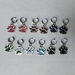 Couleur Mélangete 12pcs 6 couleurs empreinte de patte alliage émail stéthoscope pendentif décorations, avec 304 accessoires en acier inoxydable, couleur mixte, 28mm, 2 pcs / couleur