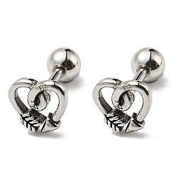 Antik Silber Farbe 304 Edelstahl Ohrstecker, Knorpelohrringe, Pfeilherz, Antik Silber Farbe, 6.5x7 mm