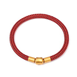 Red Braided Stainless Steel Wire European Style Bracelets Making, with Real 18K Gold Plated Brass Magnetic Clasp, Long-Lasting Plated, Red, 7-5/8 inch(19.5cm), 5.5mm