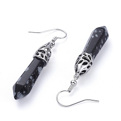 Snowflake Obsidian Natural Snowflake Obsidian Dangle Earrings, with Platinum Plated Alloy Findings, Bullet, 48mm, Pin: 0.5mm