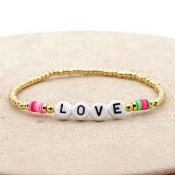 QT-B200140A Bohemian Minimalist Style Colorful Soft Clay Beaded Love Letter Women's Bracelet