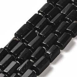 Tourmaline Natural Black Tourmaline Beads Strands, with Seed Beads, Faceted, Frosted, Column, 8.5~11x5.5~6.5mm, Hole: 1mm, about 14~15pcs/strand, 7.48''(19cm)
