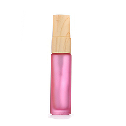 Hot Pink Empty Portable Frosted Glass Spray Bottles, Fine Mist Atomizer, with Wooden Dust Cap, Refillable Bottle, Hot Pink, 9.6x2cm, Capacity: 10ml(0.34fl. oz)