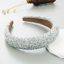 Silver Full Rhinestone Pearl Hair Bands, Wide Cloth Hair Hoop, Hair Accessories for Women Girls, Silver, 150x130x32mm