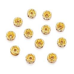 Golden Brass Rhinestone Spacer Beads, Grade A, Crystal, Straight Flange, Rondelle, Golden Metal Color, 5x2.5mm, Hole: 1mm