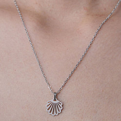 Stainless Steel Color 201 Stainless Steel Hollow Shell Pendant Necklace, Stainless Steel Color, 17.72 inch(45cm)