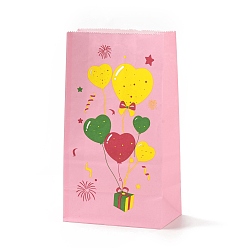 Pink Rectangle Paper Candy Gift Bags, Birthday Christmas Gift Packaging, Balloon & Gift Box Pattern, Pink, Unfold: 13x8x23.5cm