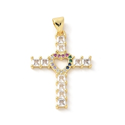 Желто-Зеленый Латунные микро проложить кубического циркония подвески, пересекаются с сердцем, стойки покрытие, без кадмия и без свинца, долговечный, реальный 18 k позолоченный, желто-зеленый, 27x19.5x3 мм, отверстие : 3x3 мм