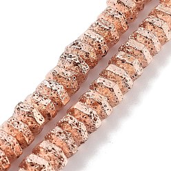 Rose Gold Plated Electroplated Natural Lava Rock Beads Strands, Hexagon, Rose Gold Plated, 8x7x4~4.5mm, Hole: 1.4mm, about 89pcs/strand, 15.35''(39cm)
