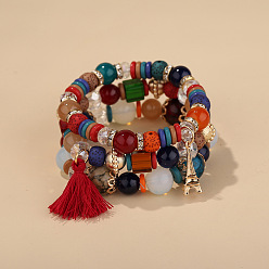 B0252-Dark Blend Fashionable Tassel Eiffel Tower Pendant Bracelet Set - Stunning Jewelry Combination