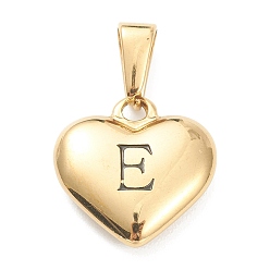 Letter E 304 Stainless Steel Pendants, Heart with Black Letter, Golden, Letter.E, 16x16x4.5mm, Hole: 7x3mm