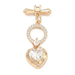 Настоящее золото 14K Латунные застежки-молнии из прозрачного кубического циркония, для изготовления застежек для браслетов, сердце, реальный 14 k позолоченный, 34 мм, переключатель: 24.5 mm длиной, Сердце: 11.5x10.5x5.5 mm, отверстия: 1.2 мм; бар: 13.5x5.5x3.5 мм, отверстие : 1.2 мм