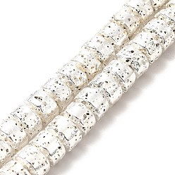 Silver Plated Electroplated Natural Lava Rock Beads Strands, Column, Silver Plated, 8x8.5mm, Hole: 1mm, about 50pcs/strand, 15.94~16.14 inch(40.5~41cm)