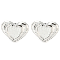 Stainless Steel Color 304 Stainless Steel Stud Earring Findings, Heart Earring Settings, Stainless Steel Color, Tray: 7x7mm, 11x15mm