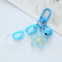 Blue Adorable Daisy Charm Keychain with Flower Chain and Bell for Bags and Accessories