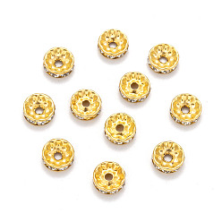 Golden Iron Rhinestone Spacer Beads, Grade A, Rondelle, Straight Edge, Golden Color, Clear, Size: about 8mm in diameter, 3.5mm thick, hole: 2mm