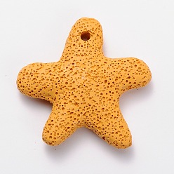 Orange Synthetic Lava Rock Big Starfish/Sea Stars Pendants, Dyed, Orange, 52x51x11mm, Hole: 3mm